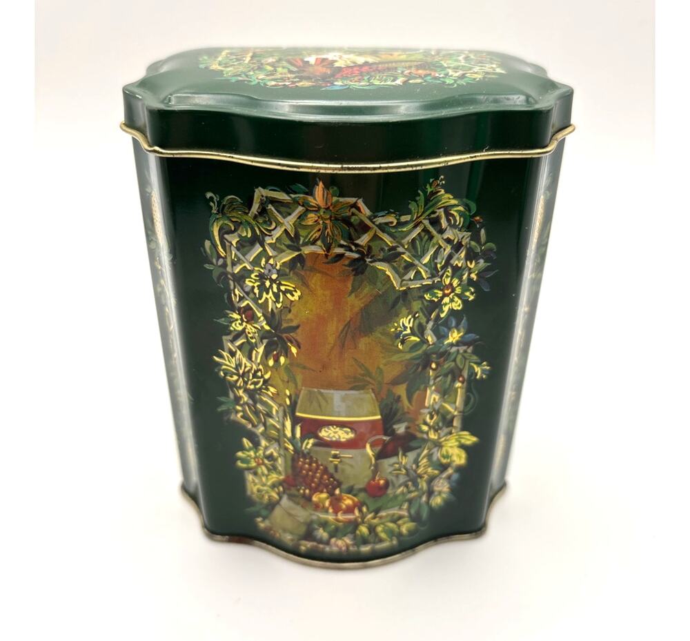 Avon Christmas 1981 Tin Vintage Fruit Canister For Candy Tea Made in England